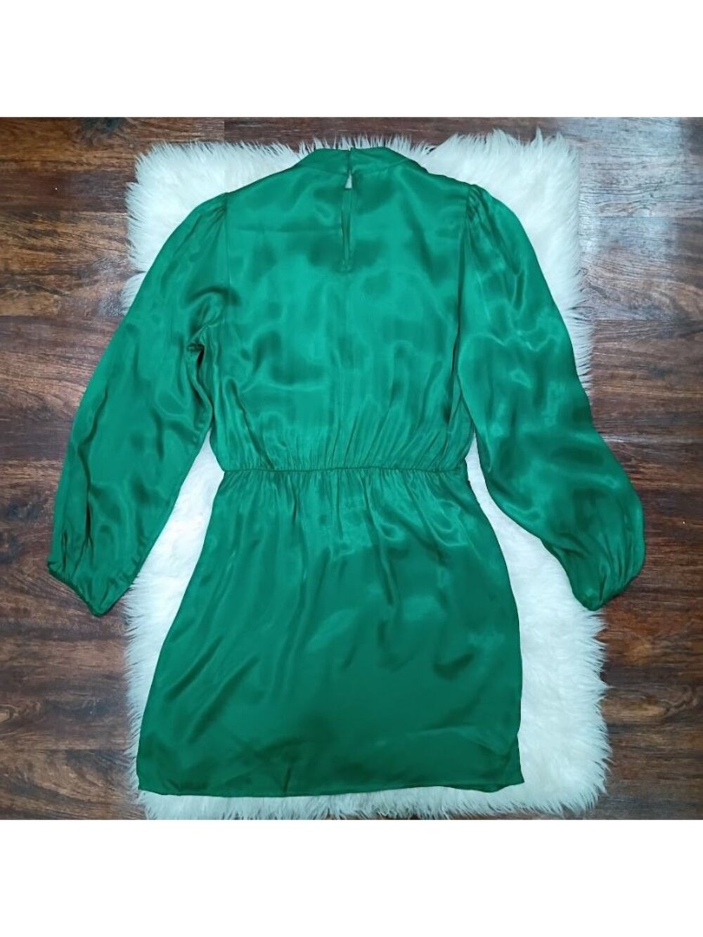 Zara Womens Green Satin Mini Dress M Long Sleeve Waist-Tie Wrap Design - Picture 6 of 10